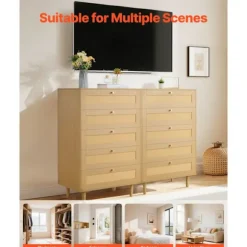 Kommode - DUOKU - ZD-25TB03 - 5 Skuffer - Syntetisk Rattan - Naturligt Træ naturligt trä