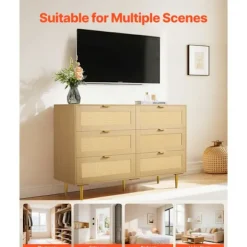 Kommode - DUOKU - ZD-25TB01 - 6 Skuffer - Syntetisk Rattan - Boheme Stil naturligt trä