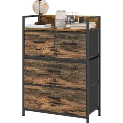 Kommode 4 foldbare stofskuffer Hyldehåndtag Opbevaringsskab Industrielt design Stålramme Rustik Brun
