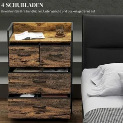 Kommode 4 foldbare stofskuffer Hyldehåndtag Opbevaringsskab Industrielt design Stålramme Rustik Brun