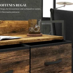 Kommode 4 foldbare stofskuffer Hyldehåndtag Opbevaringsskab Industrielt design Stålramme Rustik Brun