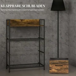 Kommode 4 foldbare stofskuffer Hyldehåndtag Opbevaringsskab Industrielt design Stålramme Rustik Brun