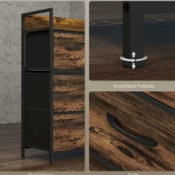 Kommode 4 foldbare stofskuffer Hyldehåndtag Opbevaringsskab Industrielt design Stålramme Rustik Brun