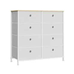 Kommode i stof med 8 skuffer, metalramme og bordplade til garderobe eller stue