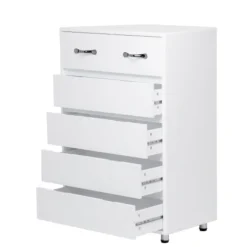 Kommode med 6 skuffer, hvidt sengebord, natbord til soveværelset med opbevaring, moderne White