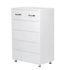 Kommode med 6 skuffer, hvidt sengebord, natbord til soveværelset med opbevaring, moderne White