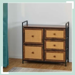 Kommode med 5 skuffer i rattan look