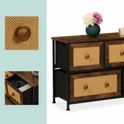 Kommode med 5 skuffer i rattan look