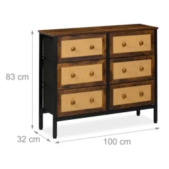 Kommode med 6 skuffer i rattan stil