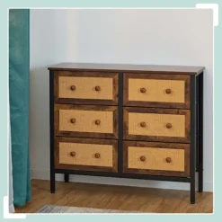 Kommode med 6 skuffer i rattan stil
