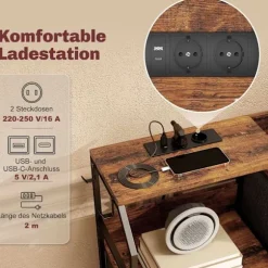 Kommode med 8 stofskuffer, stålramme, ladestation