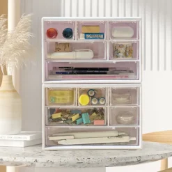 Kommode med små skuffer til skrivebordsplads, plastik opbevaringskab, mini opbevaringsboks, transparent opbevaringstårn med 6 skuffer til opbevaring af dele Purple | Fyndiq