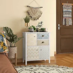 Kommode Opbevaringsskab 2 Skuffer 3 Rum Vippebeskyttelse Stue Soveværelse Hvid 68X34X80Cm