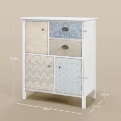 Kommode Opbevaringsskab 2 Skuffer 3 Rum Vippebeskyttelse Stue Soveværelse Hvid 68X34X80Cm