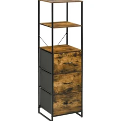 Kommode, opbevaringsskab med 3 foldbare stofskuffer, 2 hylder, sideskab i industriel stil til stuen, rustik brun