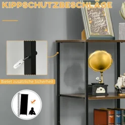 Kommode, opbevaringsskab med 3 foldbare stofskuffer, 2 hylder, sideskab i industriel stil til stuen, rustik brun
