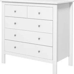 Kommode Sideskab 5 Skuffer Skænk Anti-Tilt Skuffe Kommode Soveværelse Stue Hvid 79 X 39,5 X 80,5 Cm