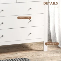 Kommode Sideskab 5 Skuffer Skænk Anti-Tilt Skuffe Kommode Soveværelse Stue Hvid 79 X 39,5 X 80,5 Cm