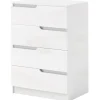 Kommode sideskab med 4 skuffer, kommode til stue, soveværelse, hvid højglans 60 x 40 x 85cm |