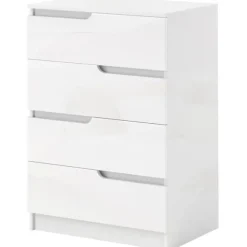 Kommode sideskab med 4 skuffer, kommode til stue, soveværelse, hvid højglans 60 x 40 x 85cm |