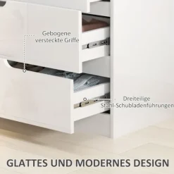 Kommode sideskab med 4 skuffer, kommode til stue, soveværelse, hvid højglans 60 x 40 x 85cm |