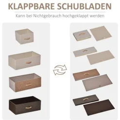 Kommode, skænk med 5 foldbare stofskuffer, håndtag, opbevaringsskab med tipsikring til stue, soveværelse, brun