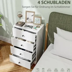 Kommode, skænk med 4 skuffer, skab af træmateriale, opbevaringsskab i moderne stil, skuffeskab, kommode, skab til stue, soveværelse, entre, 47 x 29 x | Fyndiq