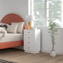 Kommode, skænk med 4 skuffer, skab af træmateriale, opbevaringsskab i moderne stil, skuffeskab, kommode, skab til stue, soveværelse, entre, 47 x 29 x | Fyndiq