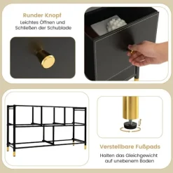 Kommode til soveværelse med 5 skuffer bred stof kommode med metalramme 100 x 30 x 58,5 cm sort