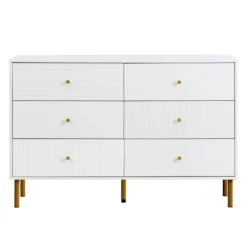 Kommode 120x40x78 cm med 6 skuffer - Hvid, zinklegeringshåndtag & stålben, MDF White