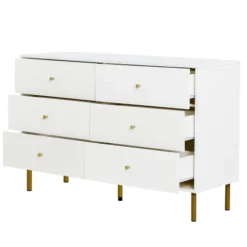 Kommode 120x40x78 cm med 6 skuffer - Hvid, zinklegeringshåndtag & stålben, MDF White
