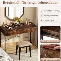 Kompakt computerbord med 2 skuffer, rustik brun