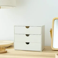 Kompakt 3-skuffers makeup-organisator - Opbevaringsskuffer sæt til kosmetik, tandplejeartikler, badeværelse, kollegium, skrivebord