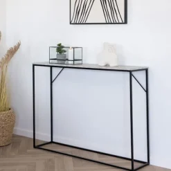 Konsol 110x26x80 cm i grå marmor effekt og metal - VITEA brun