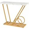 Konsolbord 100 cm, marmorlook, hvid, metalstel