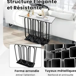 Konsolbord - COSTWAY - Entrémøbler med marmoreffekt - 100 x 30 x 80 CM - Sort metalstel, moderne chik stil Vit och svart