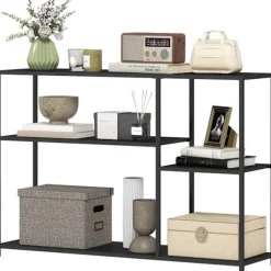 Konsolbord, 4 plan, stålstel, til entre, stue, sort