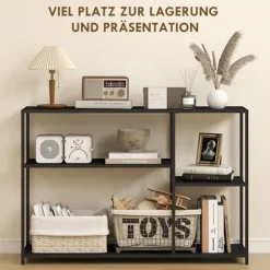 Konsolbord, 4 plan, stålstel, til entre, stue, sort