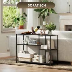 Konsolbord, 4 plan, stålstel, til entre, stue, sort