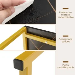 Konsolbord -COSTWAY- Marmortryk - 120 x 32 x 89 CM - Sort metalstel Moderne indgangsmøbler Svart och Guld