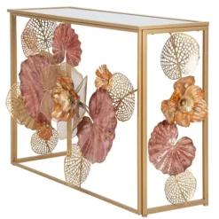 Konsolbord, guldmetal og spejlglas, 114x41,5x80 cm