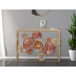 Konsolbord, guldmetal og spejlglas, 114x41,5x80 cm