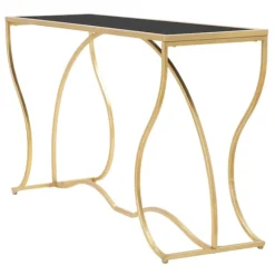 Konsolbord, guldmetal og sort glas, 130x40x75 cm