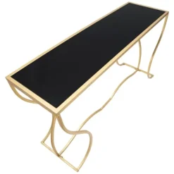 Konsolbord, guldmetal og sort glas, 130x40x75 cm