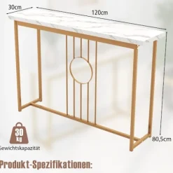 Konsolbord i marmorlook med metalstel og justerbare trædepuder