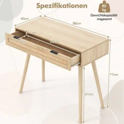 Konsolbord i rattan med udtræksskuffe entrébord stuehus træbord