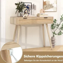 Konsolbord i rattan med udtræksskuffe entrébord stuehus træbord