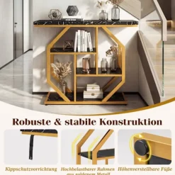 Konsolbord, 4-lags, bordplade i imiteret marmor, sort, 100 cm