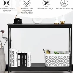 Konsolbord med 2 hylder, X-Frame, Sort, 100x30x80 cm