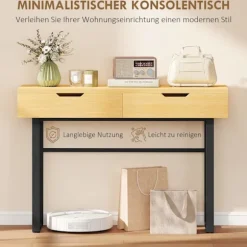 Konsolbord med 2 skuffer, metalstel, 110x35x76,5 cm